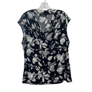 Evan Picone Black Label Sleeveless Shirt Womens XL Black Gray New Floral Draped